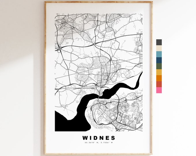 Widnes Map Print - Minimalist City Map Poster - Map Art - UK - Widnes Print - Widnes Poster - Different Colours Available