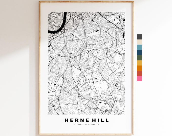 Herne Hill Map Print - Minimalist City Map Poster - Map Art - UK - Herne Hill Print - Herne Hill, London - Different Colours Available