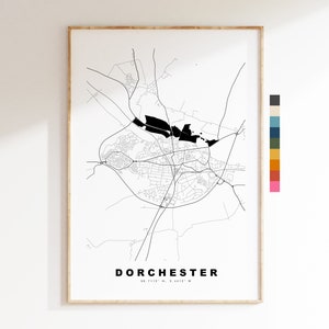 Impresión de mapa de Dorchester - Póster de mapa de ciudad minimalista - Arte de pared con mapas - Reino Unido - Impresión de Dorchester - Póster de Dorchester - Diferentes colores disponibles