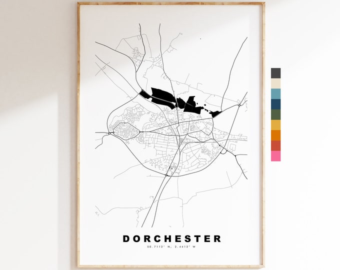 Dorchester Map Print - Minimalist City Map Poster - Map Wall Art - UK - Dorchester Print - Dorchester Poster - Different Colours Available
