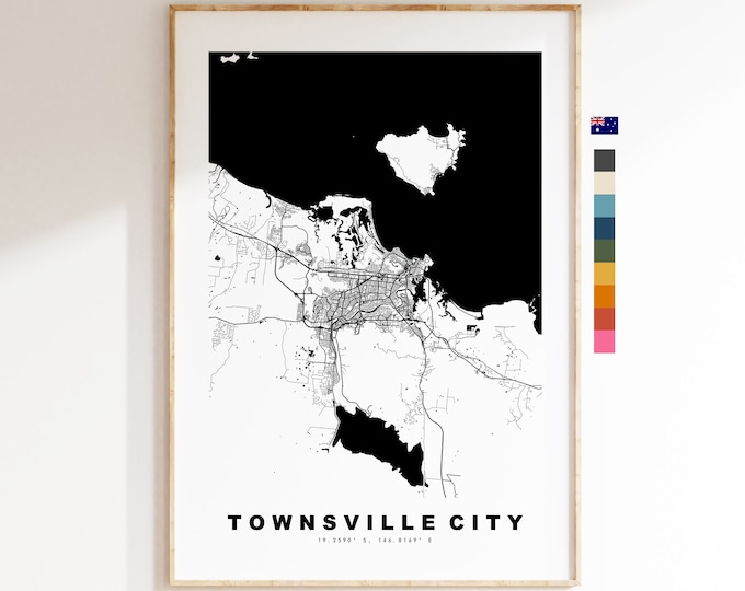 Townsville Map Print - City Map Poster - Map Wall Art - Australia City Maps - Townsville City Print - Poster - Minimalist City Map