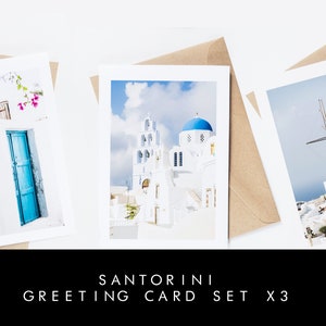 Zestaw kartek okolicznościowych Santorini - 3x kartki okolicznościowe - puste w środku - brązowe koperty z recyklingu - ślub - rocznica - urodziny - prezent - Grecja