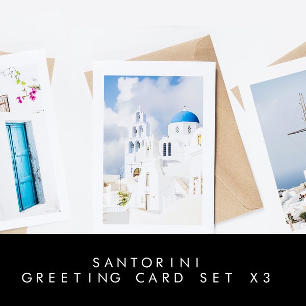 Santorini Greeting Card Set - 3x Greeting Cards - Blank Inside - Brown Recycled Envelopes - Wedding - Anniversary - Birthday - Gift - Greece