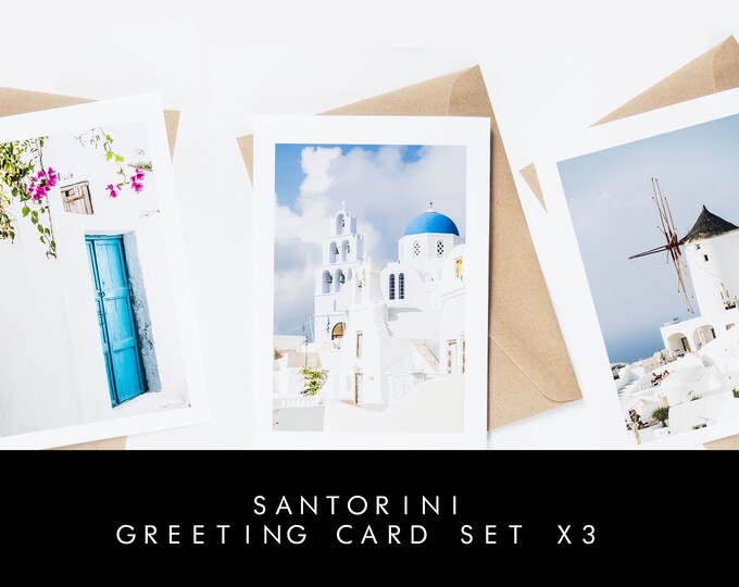 Santorini Greeting Card Set - 3x Greeting Cards - Blank Inside - Brown Recycled Envelopes - Wedding - Anniversary - Birthday - Gift - Greece