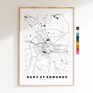 Bury St Edmunds Map Print - Pôster de mapa da cidade minimalista - Arte de parede de mapa - Reino Unido - Bury St Edmunds Print - Pôster - Cores diferentes disponíveis