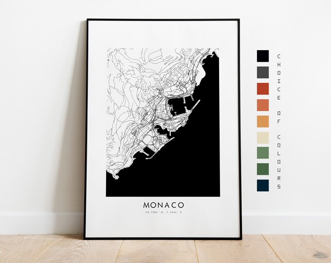 Monaco Map Print - City Map Poster - Map Art - Map Wall Art - Monaco City Map - Monaco Print - Monaco Poster - Art - Map Print - Europe