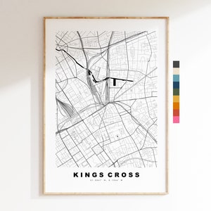 Impressão de mapa de Kings Cross - pôster de mapa de cidade minimalista - arte de mapa - Londres, Reino Unido - Impressão de Kings Cross - pôster - cores diferentes disponíveis