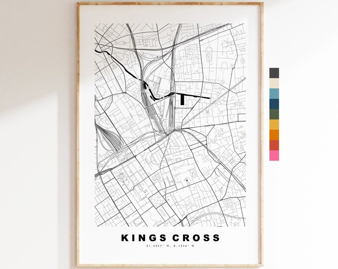 Kings Cross Map Print - Minimalist City Map Poster - Map Art - London, UK - Kings Cross Print - Poster - Different Colours Available