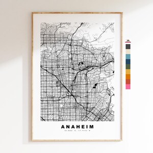 Anaheim Carte de la ville Imprimer - impression de carte - art de la carte - estampes ou impressions encadrées - minimaliste - États-Unis