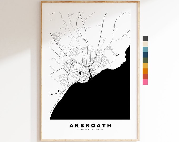 Arbroath Map Print - Minimalist City Map Poster - Map Wall Art - Scotland - Arbroath Print - Arbroath Poster - Different Colours Available