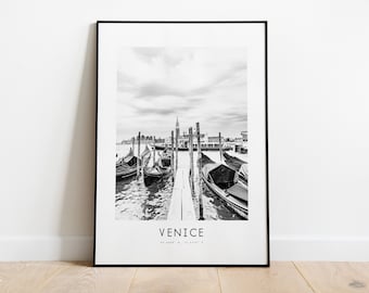 Venice City Poster Print - Black and White Minimalist City Print - Coordinates - Venice Poster - Venice Art Print - Venice Print - Italy