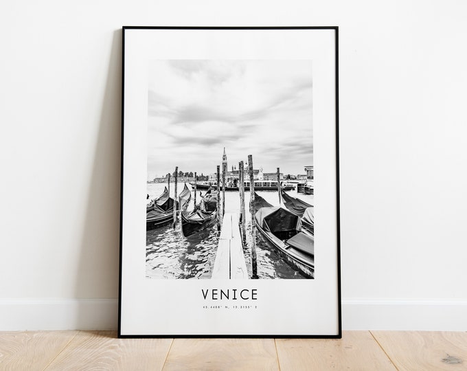 Venice City Poster Print - Black and White Minimalist City Print - Coordinates - Venice Poster - Venice Art Print - Venice Print - Italy