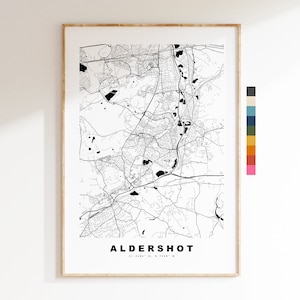 Impresión de mapa de Aldershot - Póster de mapa de ciudad minimalista - Arte de mapas - Reino Unido - Impresión de Aldershot - Póster de Aldershot - Diferentes colores disponibles