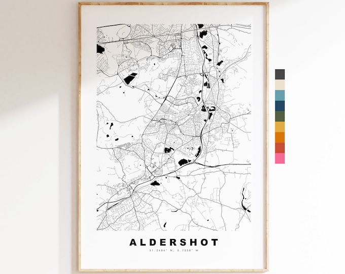 Aldershot Map Print - Minimalist City Map Poster - Map Art - UK - Aldershot Print - Aldershot Poster - Different Colours Available