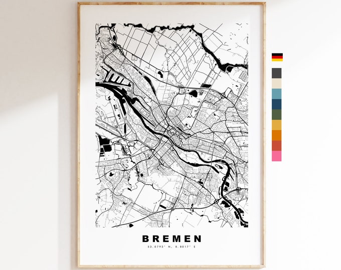 Bremen Map Print - City Map Poster - Map Wall Art - Germany City Maps - Bremen Print - Bremen Poster - Minimalist City Map - Germany