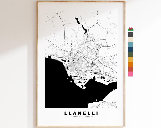 Llanelli Map Print - Minimalist City Map Poster - Map Art - Wales - Llanelli Print - Llanelli Poster - Different Colours Available