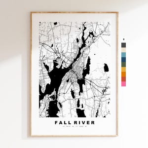 Fall River Carte de la ville Imprimer - impression de carte - art de la carte - estampes ou impressions encadrées - minimaliste - États-Unis
