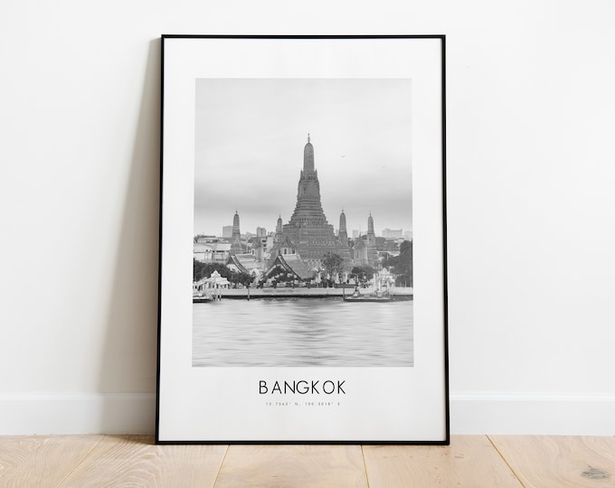 Bangkok City Poster Print - Black and White Minimalist City Print - Coordinates - Bangkok Poster - Bangkok Art Print - Thailand - Gift