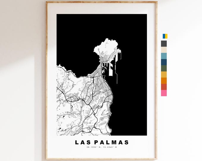 Las Palmas Map Print - City Map Poster - Map Art - Map Wall Art - Spain City Maps - Print - Las Palma de Gran Canaria  - Minimalist City Map