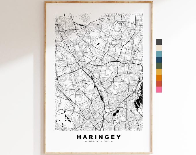 Haringey Map Print - Minimalist City Map Poster - Map Art - UK - Haringey Print - Haringey, London - Different Colours Available