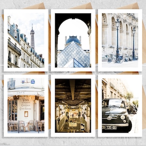 Set de cartes de voeux Paris - 6 cartes de voeux - Intérieur vierge - Enveloppe incluse - Mariages - Cadeaux - Anniversaire - Vacances - Cadeau d'anniversaire