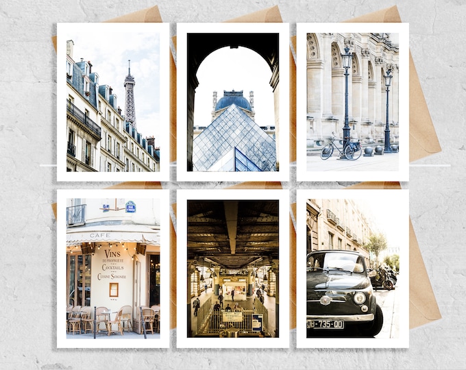 Paris Greeting Card Set - 6x Greeting Cards - Blank Inside - Envelope Included - Weddings - Gifts - Anniversary - Holiday - Birthday Gift