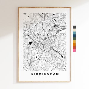 Impresión de mapa de Birmingham - Póster de mapa de ciudad minimalista - Arte de mapas - Reino Unido - Impresión de Birmingham - Póster de Birmingham - Diferentes colores disponibles