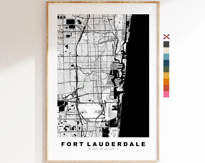 Fort Lauderdale Map Print - City Map Poster - Map Art - USA City Maps - Fort Lauderdale Print - Poster - Minimalist City Map - Florida