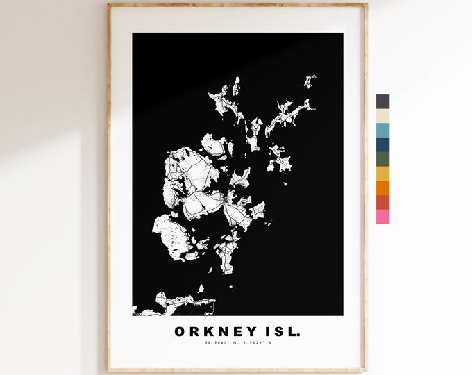 Orkney Map Print - Minimalist City Map Poster - Map Art - Scotland - Orkney Islands Print - Orkney Poster - Different Colours Available