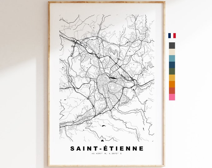 Saint Etienne Map Print - City Map Poster - Map Wall Art - France City Maps - Saint Etienne Print - Poster - Minimalist City Map - France