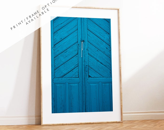Blue Door Photography Print - Greece - Print - Poster - Santorini Photography - Greece Wall Art - Santorini Blue - Blue Wall Art Print
