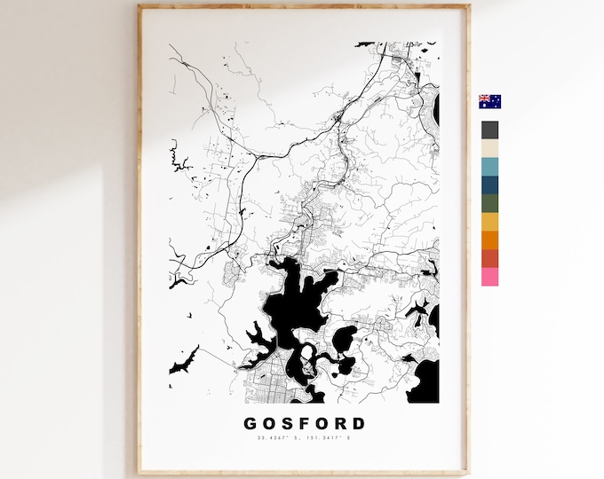Gosford Map Print - City Map Poster - Map Wall Art - Australia City Maps - Gosford Print - Gosford Poster - Minimalist City Map - Australia