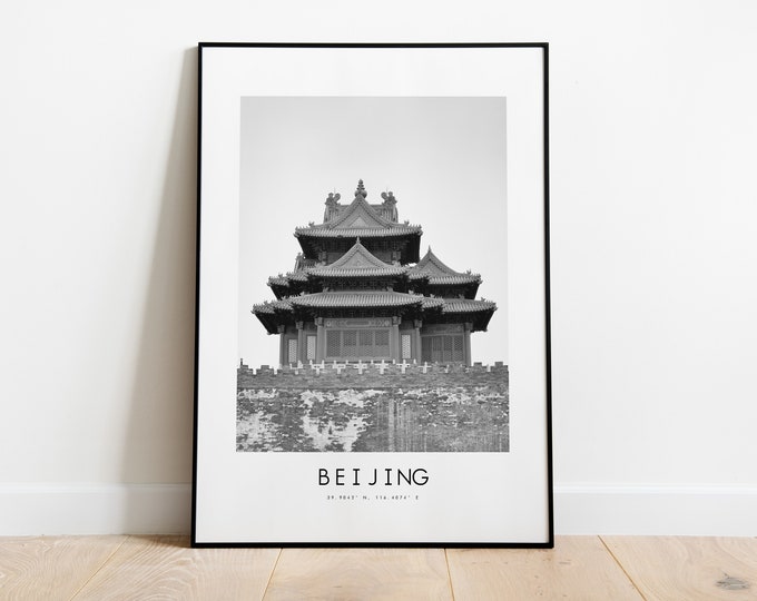 Beijing City Poster Print - Black and White Minimalist City Print - Coordinates - Beijing Poster - Beijing Art Print - China - Wall Art