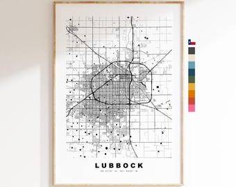 Lubbock Map Print - City Map Poster - Map Art - USA City Maps - Lubbock Print - Lubbock Poster - Minimalist City Map - Texas