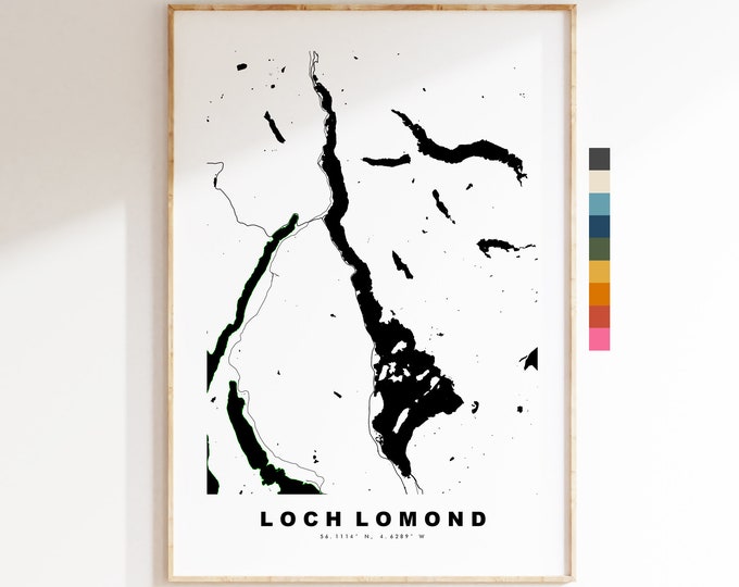 Loch Lomond Map Print - Minimalist Map Poster - Map Art - Scotland - Loch Lomond Print - Loch Lomond Poster - Different Colours Available