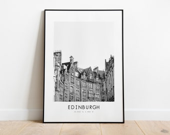 Edinburgh City Poster Print - Black and White Minimalist City Print - Coordinates - Edinburgh Poster - Edinburgh Art Print - Scotland - Gift