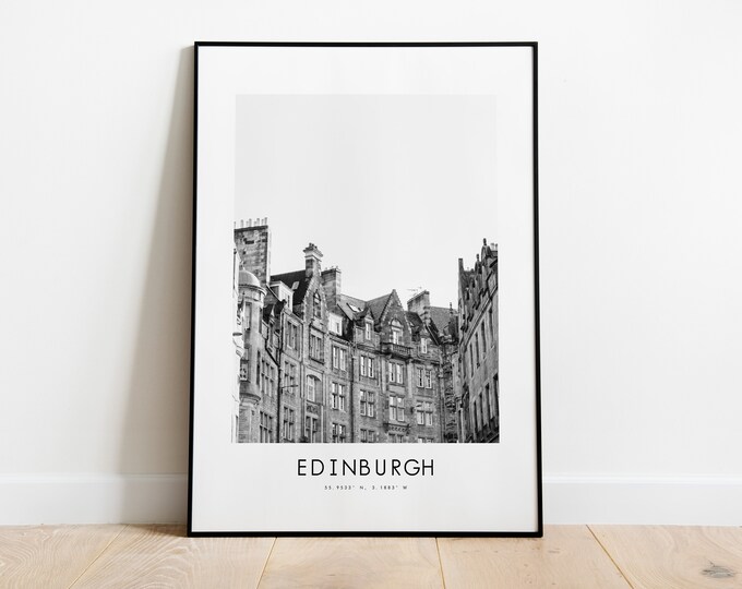 Edinburgh City Poster Print - Black and White Minimalist City Print - Coordinates - Edinburgh Poster - Edinburgh Art Print - Scotland - Gift