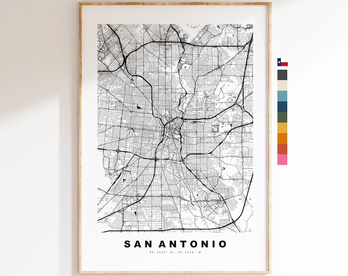 San Antonio Map Print - City Map Poster - Map Art - USA City Maps - San Antonio Print - San Antonio Poster - Minimalist City Map - Texas