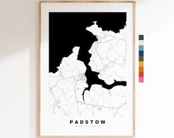 Padstow Map Print - Minimalist City Map Poster - Map Wall Art - UK - Padstow Print - Padstow Poster - Different Colours Available