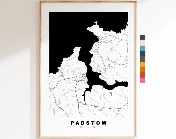 Padstow Map Print - Minimalist City Map Poster - Map Wall Art - UK - Padstow Print - Padstow Poster - Different Colours Available