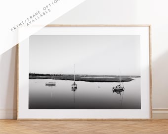 Boat Reflections Black and White Photography Print - Hampshire Photography Prints - Wall Art -  Frame and Canvas Options - Landscape  - UK
