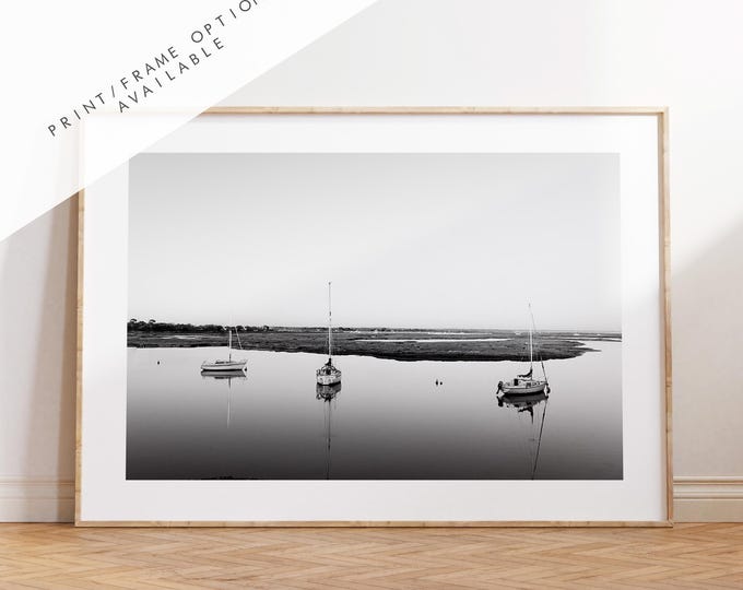 Boat Reflections Black and White Photography Print - Hampshire Photography Prints - Wall Art -  Frame and Canvas Options - Landscape  - UK