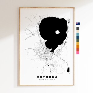 Rotorua impression de carte - Carte de la ville minimaliste - Map Wall Art - Impressions ou impressions encadrées