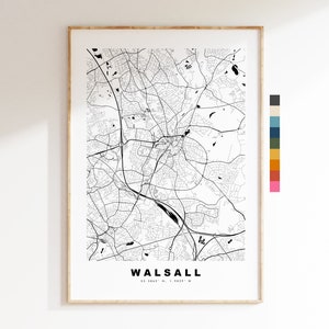 Impresión del mapa de Walsall - Póster minimalista del mapa de la ciudad - Arte de mapas - Reino Unido - Impresión de Walsall - Póster de Walsall - Diferentes colores disponibles