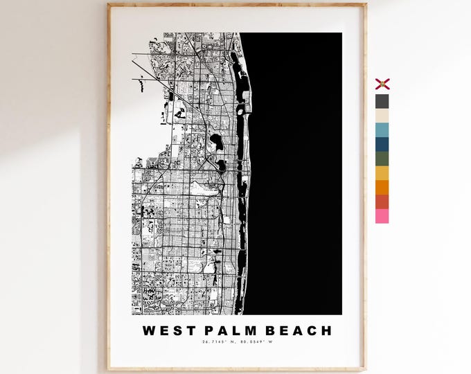 West Palm Beach Map Print - City Map Poster - Map Art - USA City Maps - West Palm Beach Print - Poster - Minimalist City Map - Florida