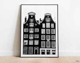 Amsterdam Canal Houses Print - Black and White Photography Print - Fine Art Photography - Amsterdam Print - Poster - Wall Art - Minimalist