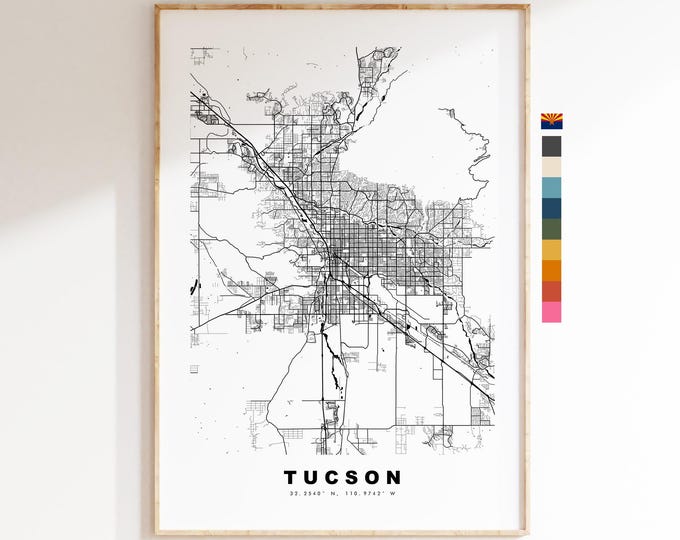 Tucson Map Print - City Map Poster - Map Art - USA City Maps - Tucson Print - Tucson Poster - Minimalist City Map - Arizona