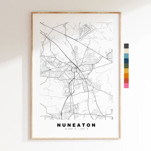 Impresión de mapa de Nuneaton - Póster de mapa de ciudad minimalista - Arte de pared con mapas - Reino Unido - Impresión de Nuneaton - Póster de Nuneaton - Diferentes colores disponibles