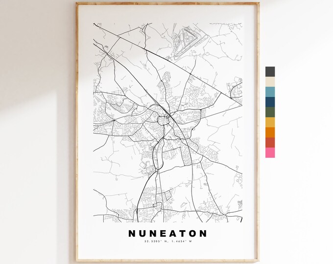 Nuneaton Map Print - Minimalist City Map Poster - Map Wall Art - UK - Nuneaton Print - Nuneaton Poster - Different Colours Available