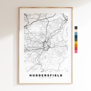 Impresión de mapa de Huddersfield - Póster de mapa de ciudad minimalista - Arte de mapas - Reino Unido - Impresión de Huddersfield - Póster de Huddersfield - Diferentes colores disponibles